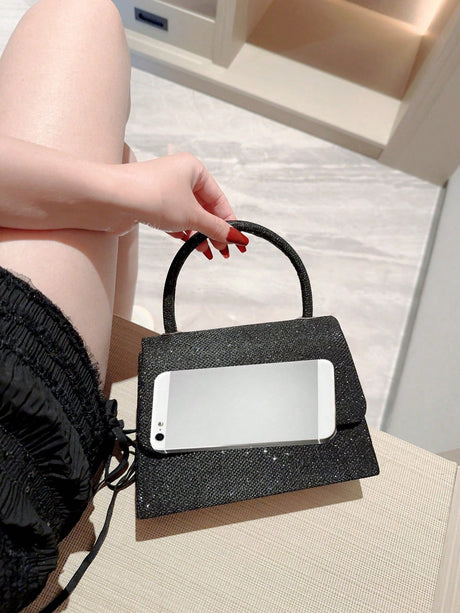 Buy SHEIN Mini Flap Square Bag Glitter Black Minimalist in Pakistan