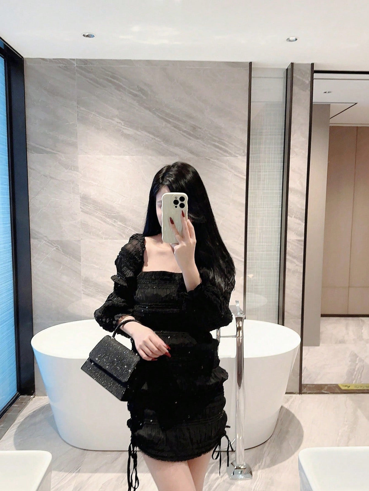 Buy SHEIN Mini Flap Square Bag Glitter Black Minimalist in Pakistan