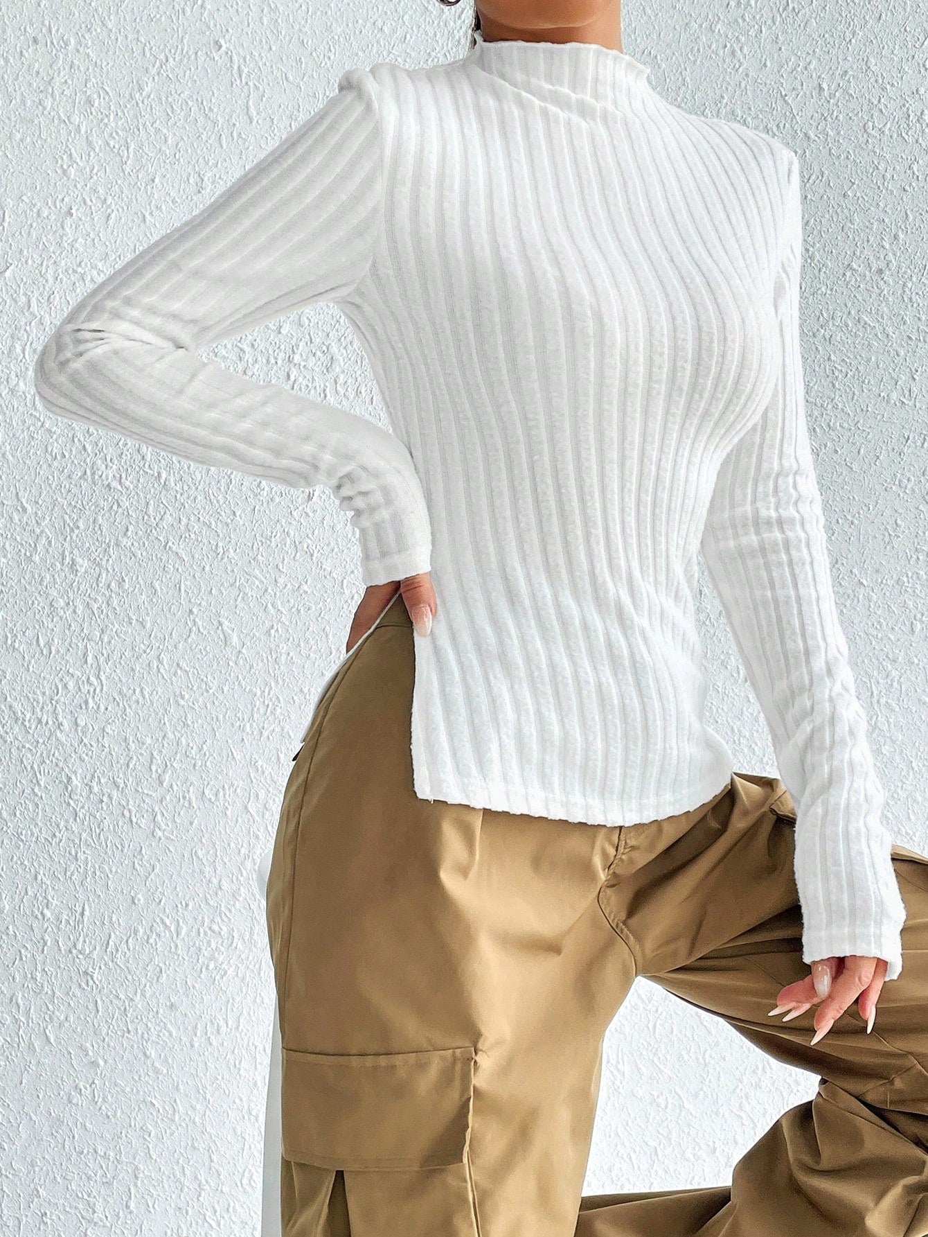 Buy SHEIN Mock Neck Ribbed Knit Tee in Pakistan