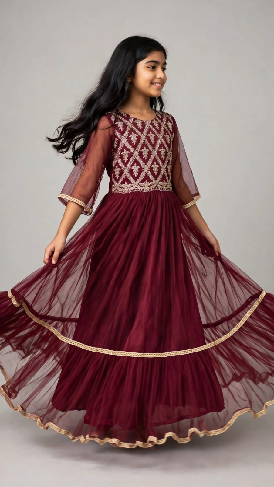 Maroon Maxi | Kids | Girls Skirts & Dresses | 7 to 10 Years | Medium | Worn Once