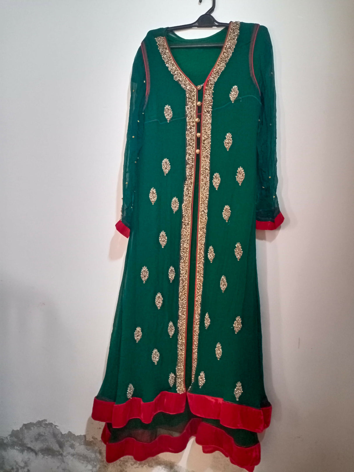 Bottle Green Open Frock Double Maxi | Women Locally Made Formals | Large | Preloved