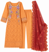 Embroidered Chicken Kari | Women Locally Made Kurta | Orange | Large | New