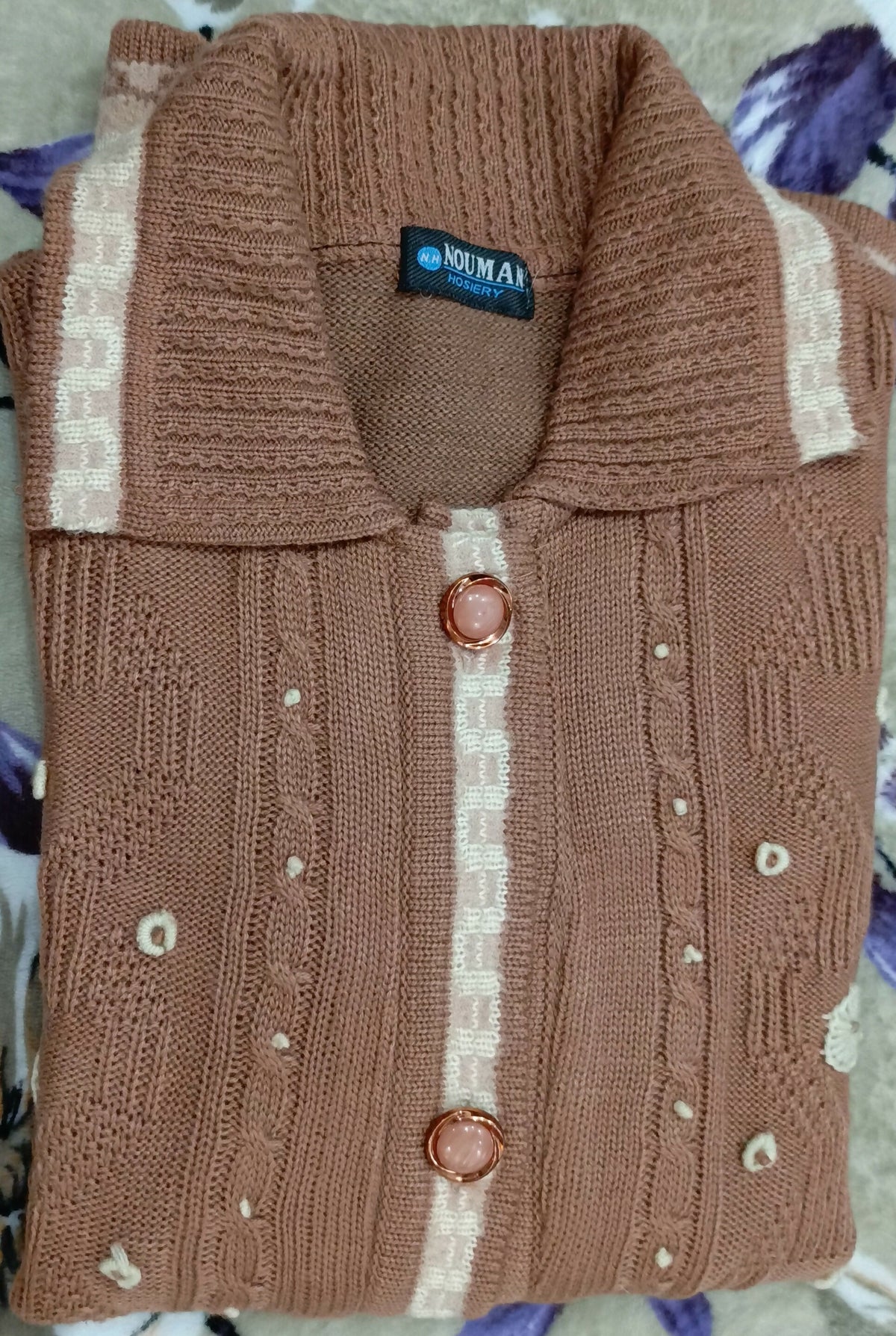 Pink Sweater | Women Sweaters & Jackets | Tea Pink & Off White | Medium | Brand New
