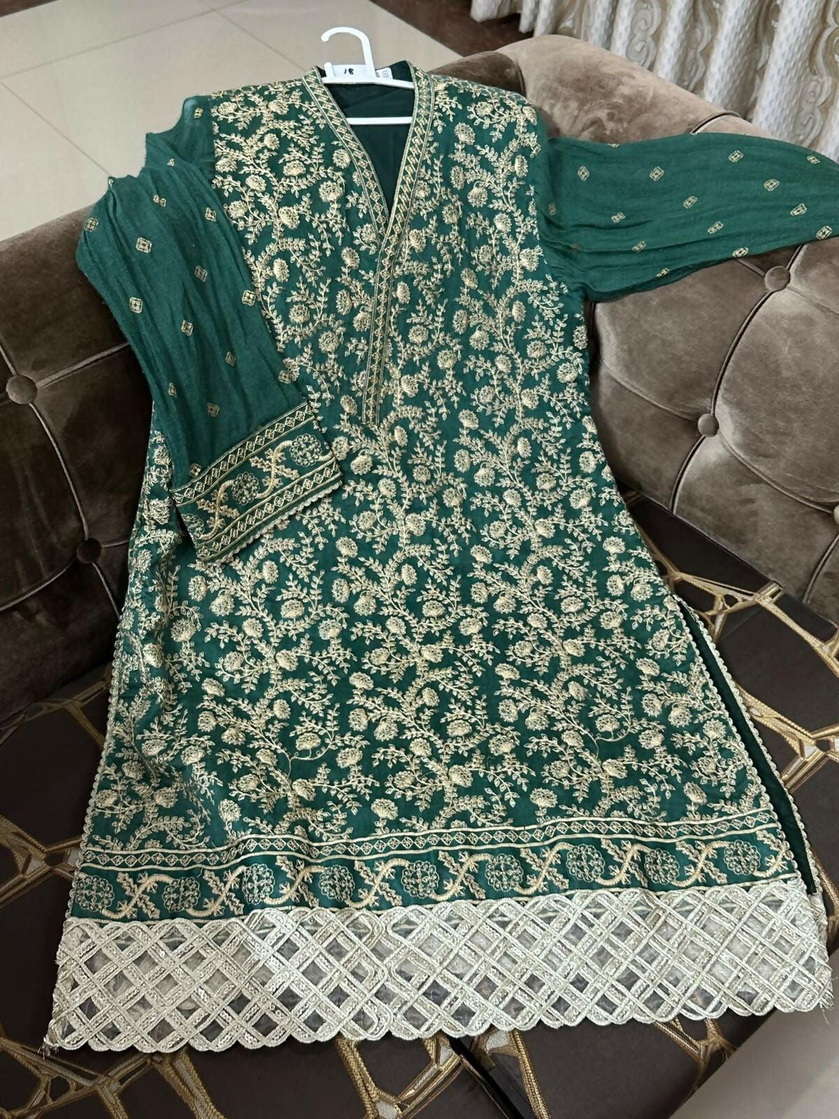 Green Embroidered Shirt | Women Locally Made Formals | Large | Worn Once