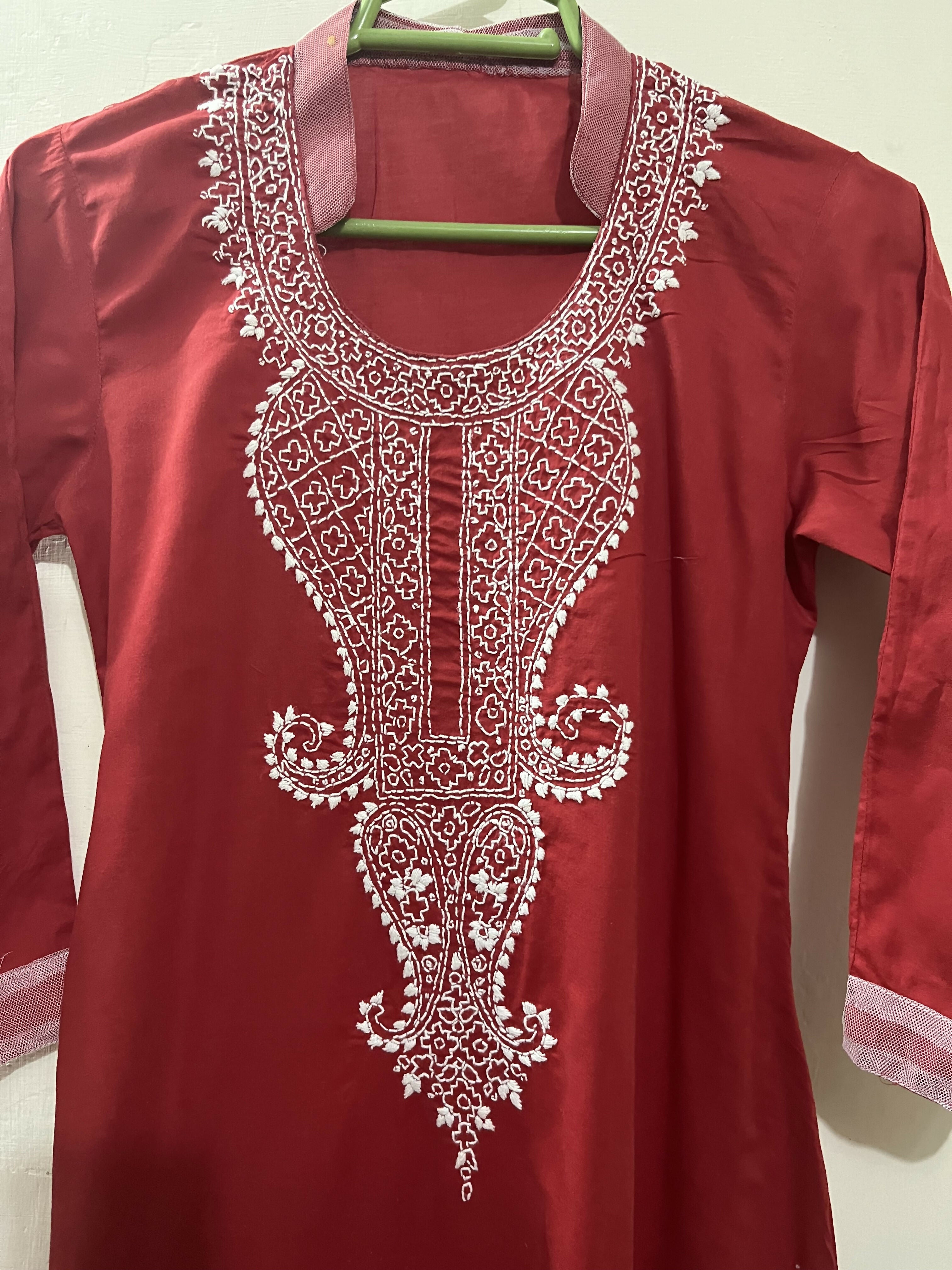 Red Embroidered Frok | Women Froks & Maxis | Worn Once