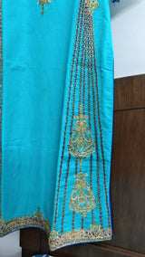 Mayar by Abdullah Faheem | Women Branded Formals | Blue & Golden | Small | Worn Once