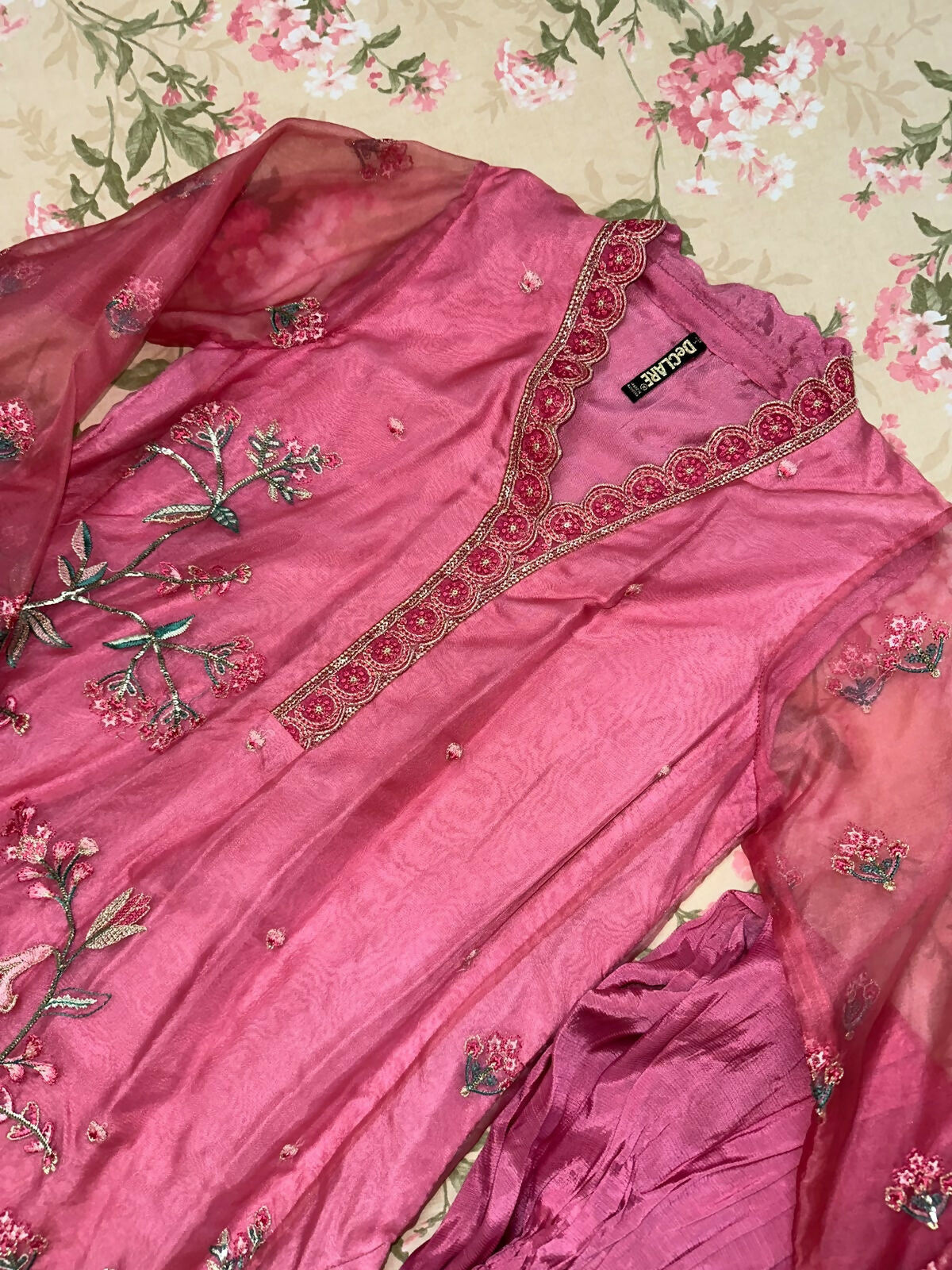 Declare Pink Organza Suit | Women Locally Made Kurta | Small | Worn Once