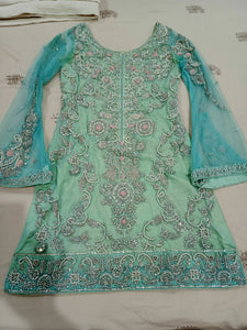 Fancy Ice Blue 3 PC Suit | Women Locally Made Formals | Small | Worn Once