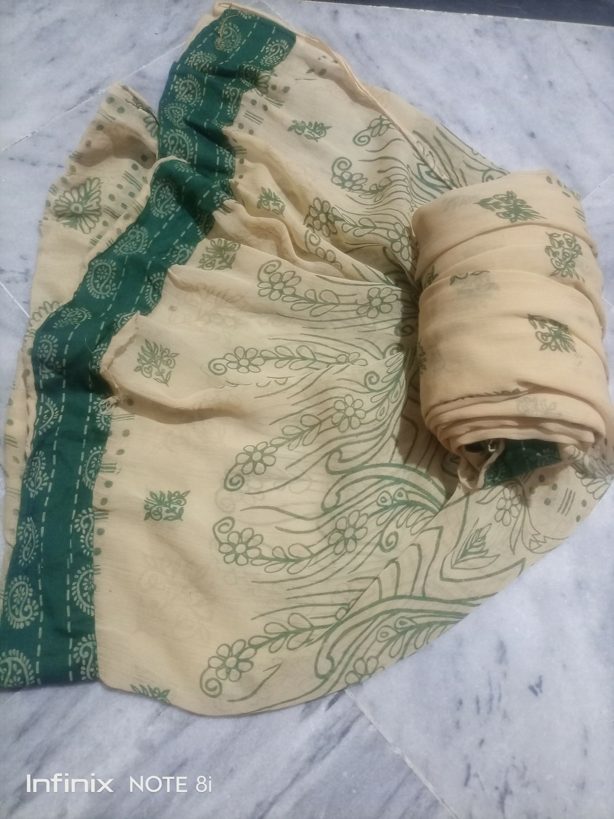Green & Skin Chiffon Dupatta | Women Accessories | Size: 2 Yards | New