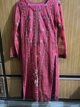 Beautiful 3 PC Suit | Women Locally Made Kurta |  Red Jacquard Kurta | Medium | Worn Once