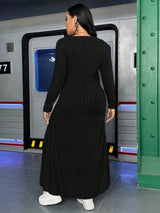 Buy SHEIN Plus Solid V Neck Ribbed Knit Dress in Pakistan