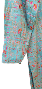 Bareeze |Turquoise Lawn Karandi Shirt Trouser | Women Branded Shirt Trouser | Size Medium | Worn Once