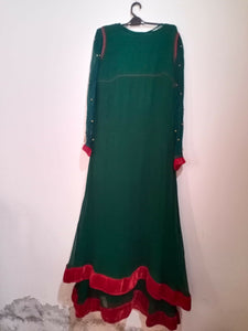 Bottle Green Open Frok Double Maxi | Women Locally Made Formals | Large | Preloved