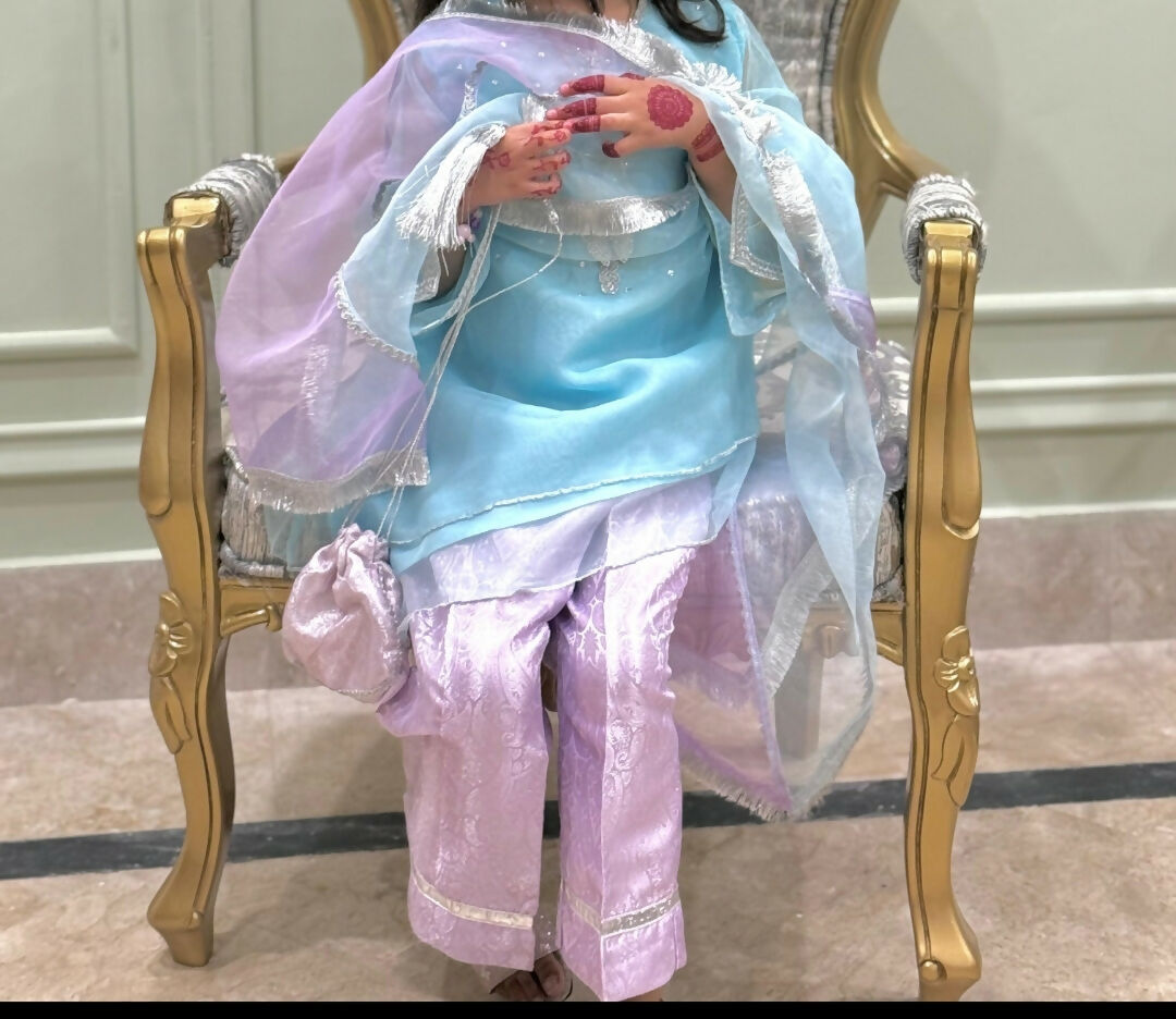 Ice Blue Suit | Kids | Girl Shalwar Kameez | 5 to 6 Yrs | Worn Once