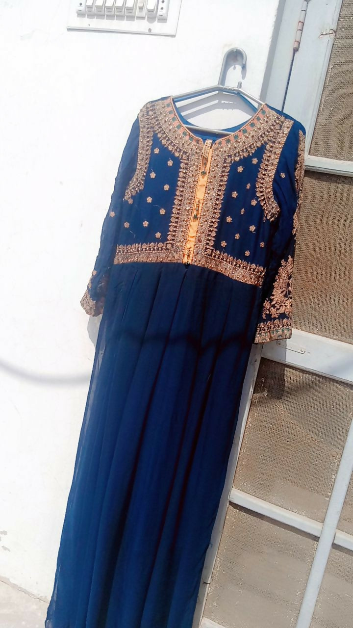 Embroidered Anarkali Frock | Women Frocks & Maxis | Medium | Navy Blue | Preloved