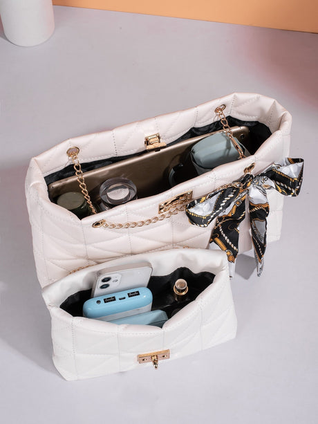 Buy SHEIN Quilted Twilly Scarf Decor Chain Shoulder Tote Bag With Square Bag in Pakistan