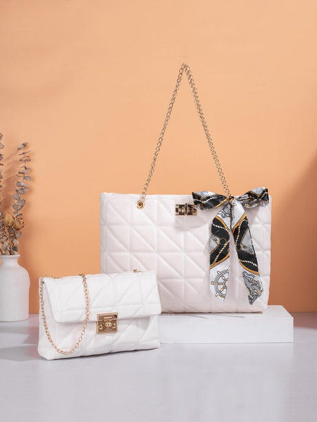 Buy SHEIN Quilted Twilly Scarf Decor Chain Shoulder Tote Bag With Square Bag in Pakistan