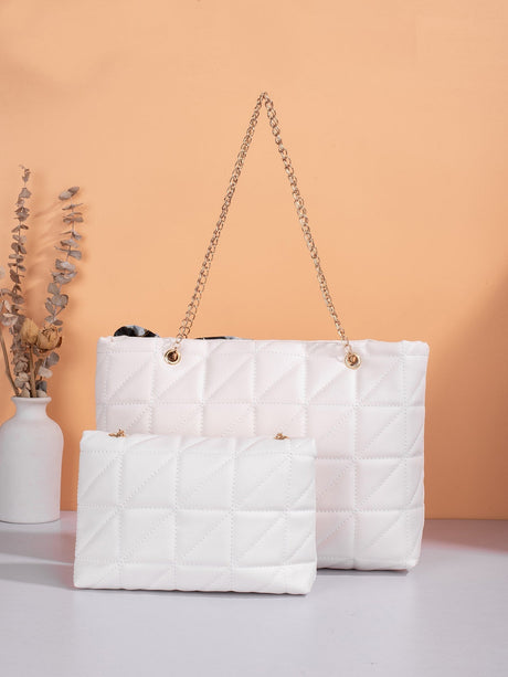 Buy SHEIN Quilted Twilly Scarf Decor Chain Shoulder Tote Bag With Square Bag in Pakistan
