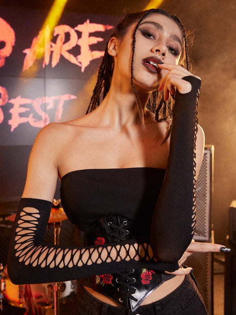 Buy SHEIN ROMWE Grunge Punk Solid Hollow Out Long Fingerless Gloves in Pakistan