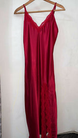Cherry Red Silk Long Maxi | Women Frocks & Maxis | Small | Preloved