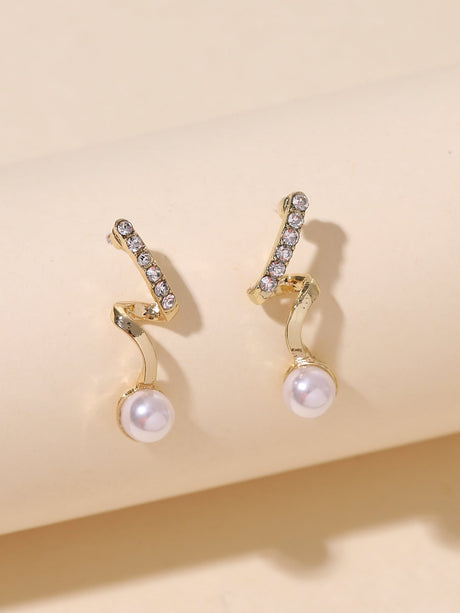 Buy SHEIN Rhinestone & Faux Pearl Decor Stud Earrings in Pakistan