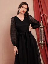 Buy SHEIN Lantern Sleeve Belted Mesh Dress in Pakistan