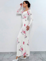 Buy SHEIN Aloruh Women's Floral Printed Long Sleeve Mermaid Hem Dress in Pakistan
