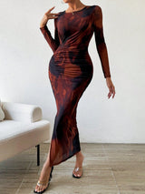Buy SHEIN BAE Allover Print Ruched Split Thigh Dress in Pakistan