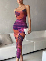 Buy SHEIN BAE Tie Dye Draped Collar Split Thigh Cami Dress in Pakistan