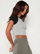 Buy SHEIN BASICS Colorblock Raglan Sleeve Crop Tee in Pakistan
