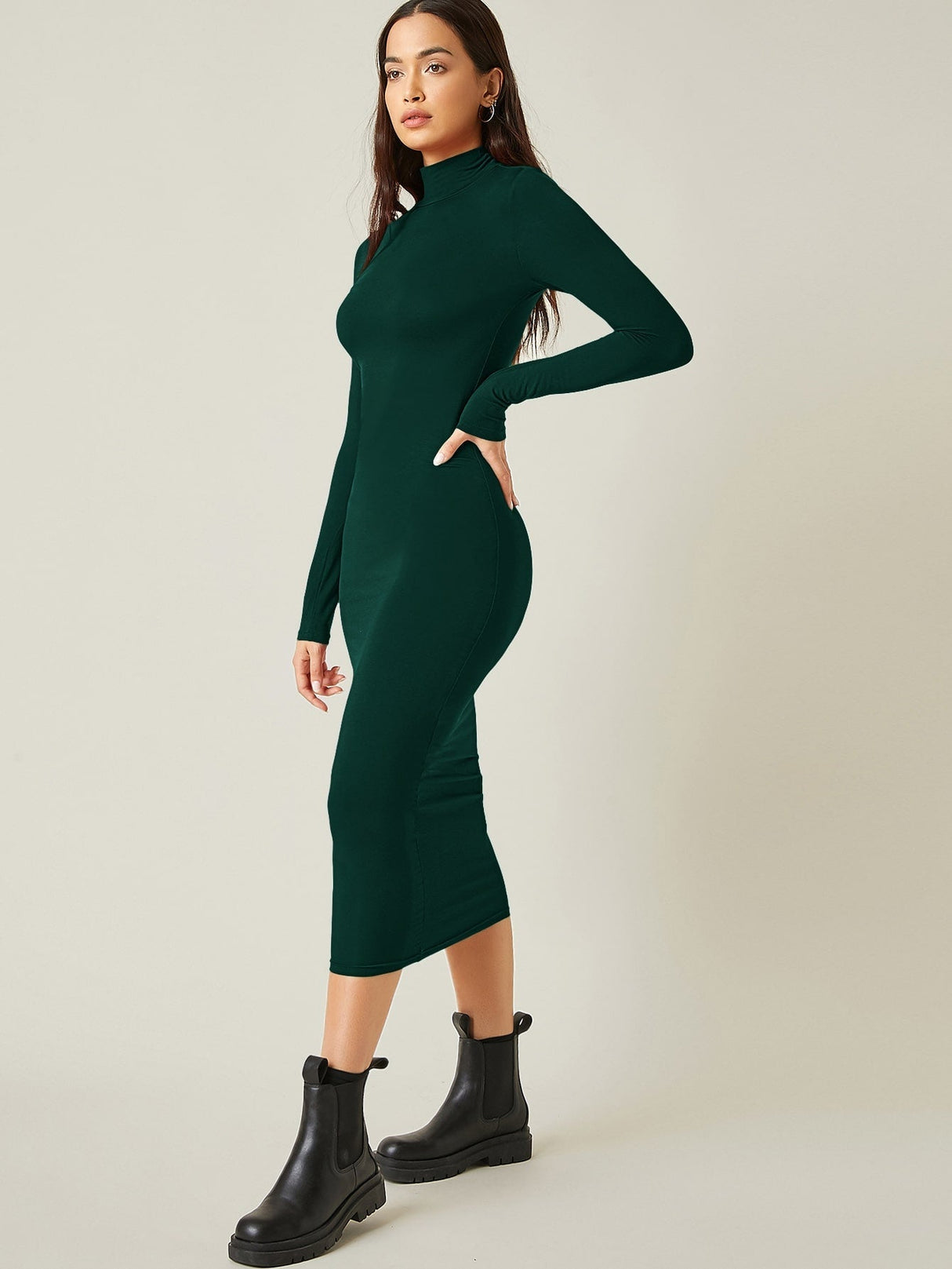 Buy SHEIN BASICS High Neck Solid Bodycon Dress in Pakistan