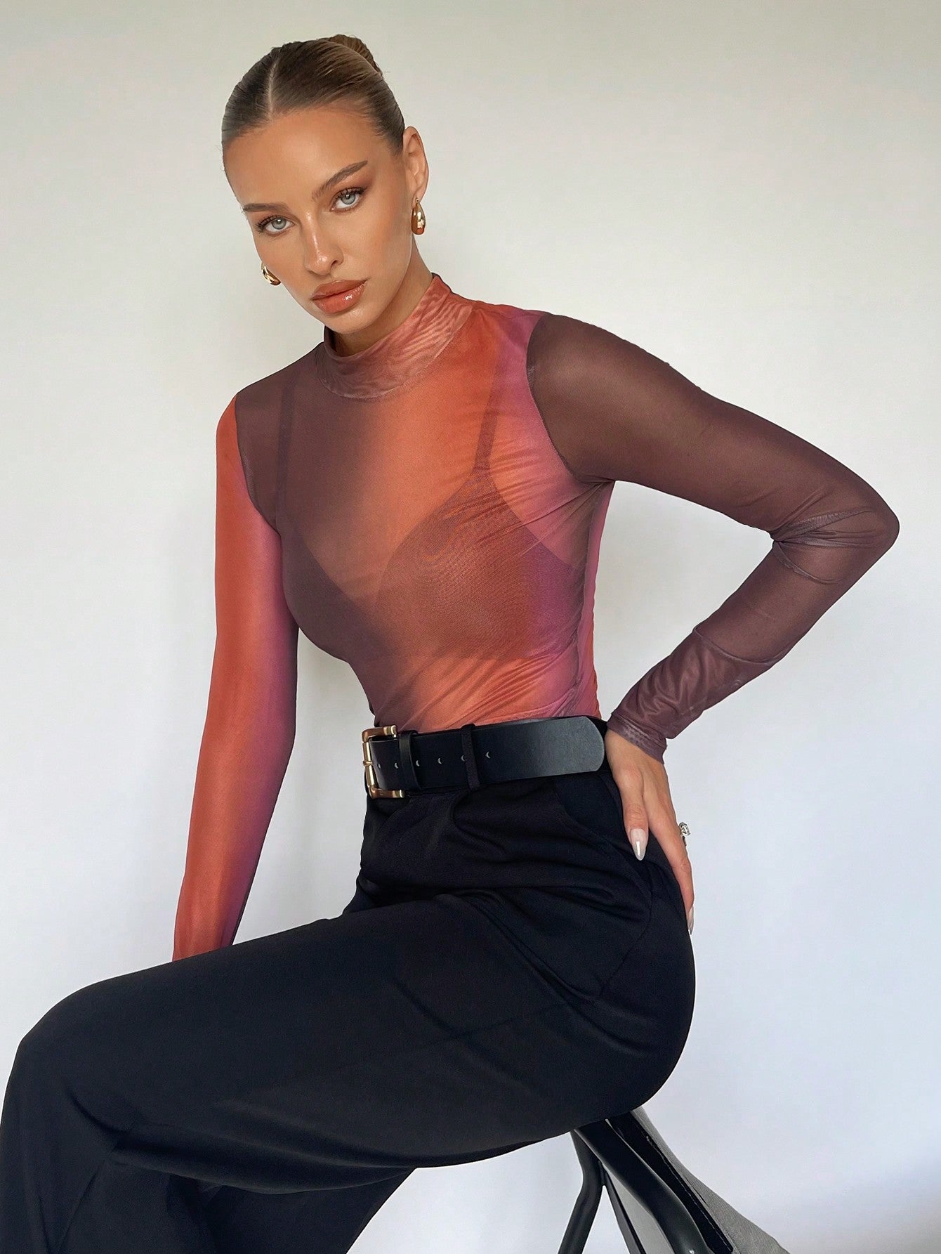 Buy SHEIN BIZwear Mock Neck Sheer Mesh Top Without Bra in Pakistan
