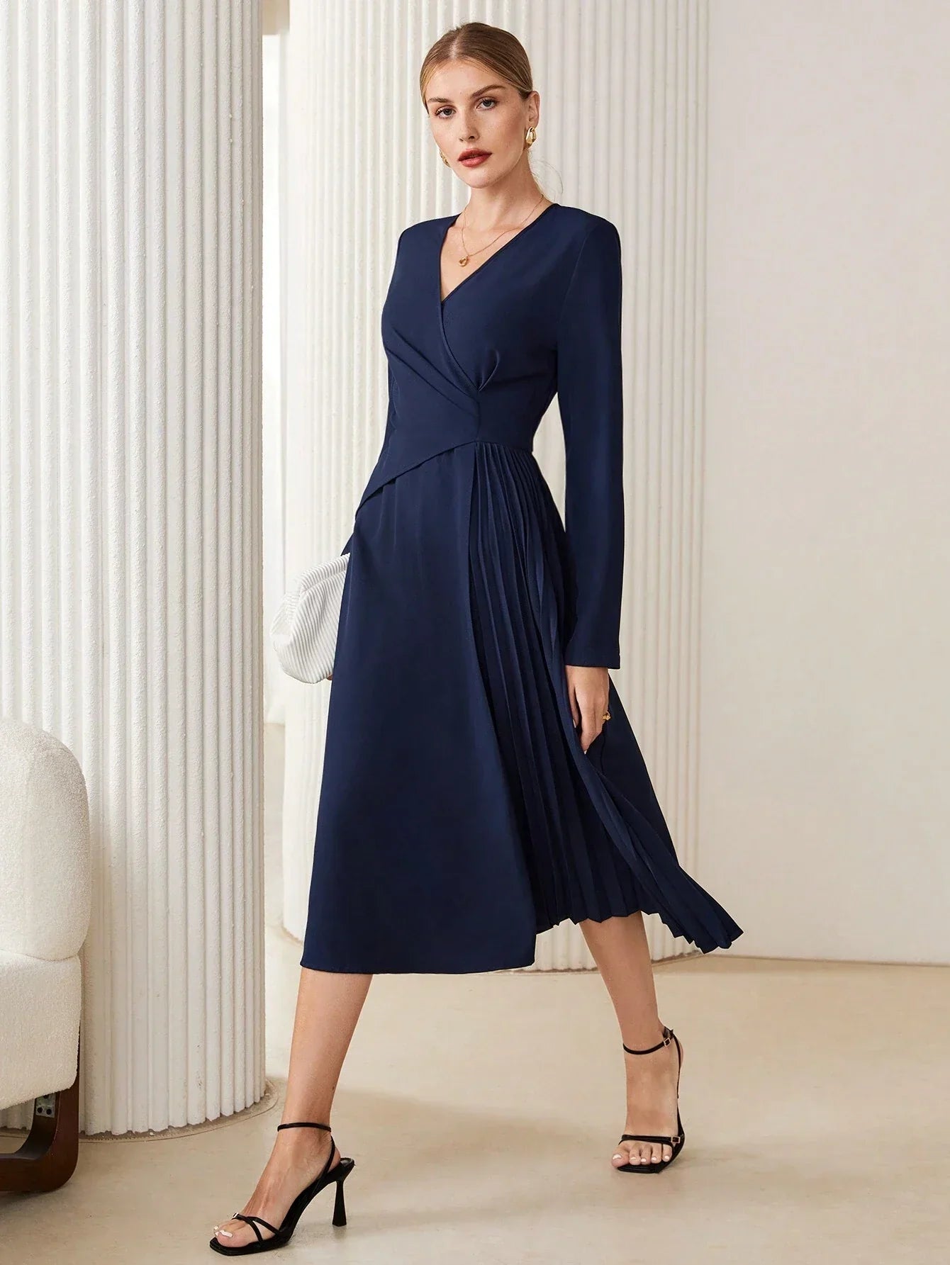 Buy SHEIN BIZwear Surplice Neck Pleated Hem Dress in Pakistan