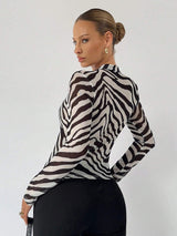 Buy SHEIN BIZwear Zebra Striped Button Front Mesh Top Without Bra in Pakistan