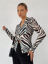 Buy SHEIN BIZwear Zebra Striped Button Front Mesh Top Without Bra in Pakistan