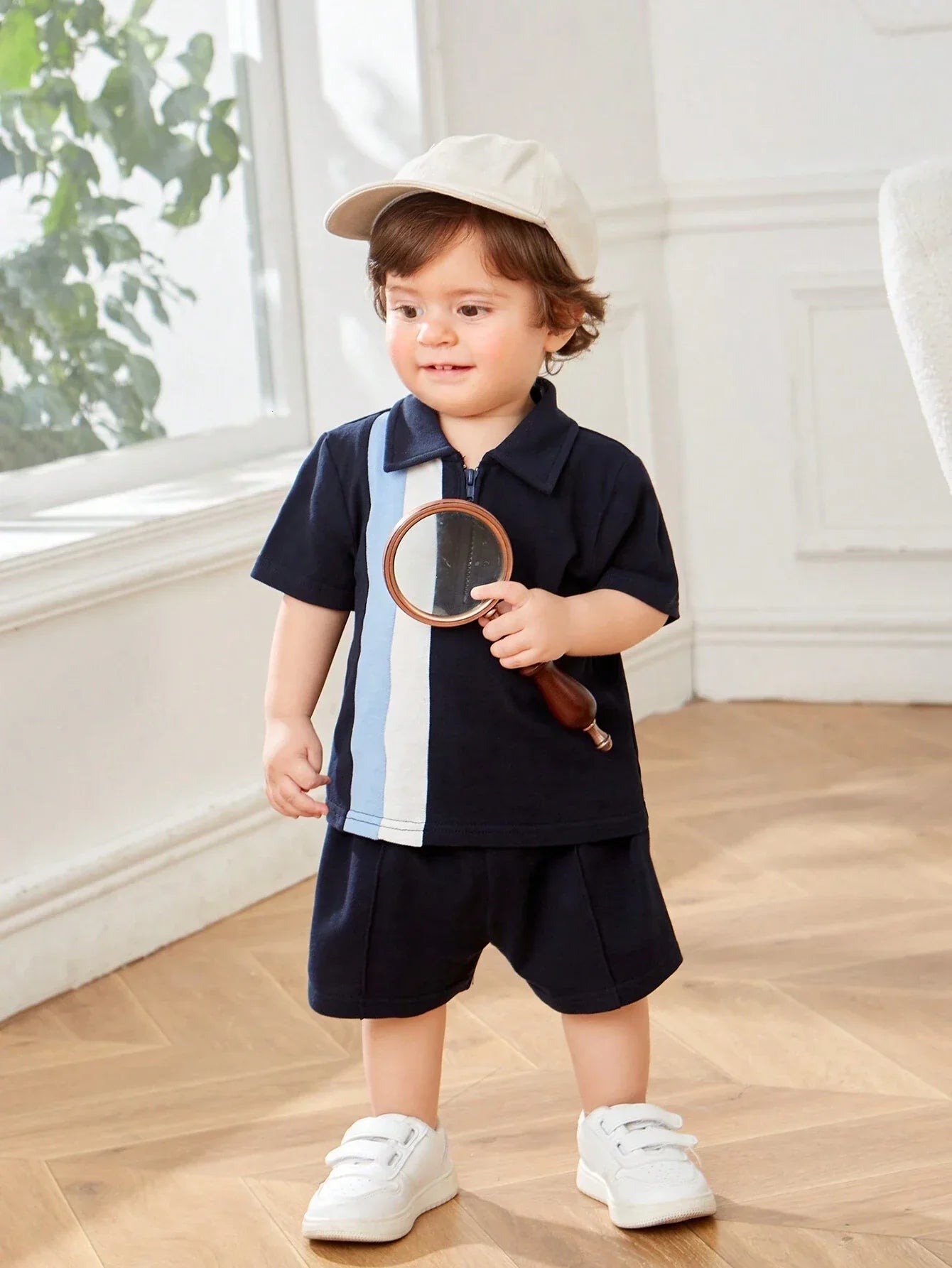 Buy SHEIN Baby Boy's Casual Colorblock Short Sleeve Polo Shirt And Elastic Waist Shorts Set in Pakistan