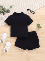 Buy SHEIN Baby Boy's Casual Colorblock Short Sleeve Polo Shirt And Elastic Waist Shorts Set in Pakistan
