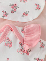 Buy SHEIN Baby Girl Floral Print Ruffle Trim Bodysuit & Shorts & Accessory Headband & Bib & Gloves in Pakistan