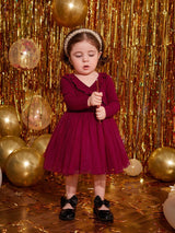 Buy SHEIN Baby Girl Romantic Knitted Mesh Patchwork Dress With Ruffle Hem, Long Sleeve in Pakistan