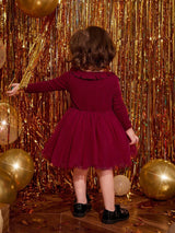 Buy SHEIN Baby Girl Romantic Knitted Mesh Patchwork Dress With Ruffle Hem, Long Sleeve in Pakistan