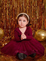 Buy SHEIN Baby Girl Romantic Knitted Mesh Patchwork Dress With Ruffle Hem, Long Sleeve in Pakistan