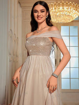 Buy SHEIN Belle Off Shoulder Contrast Sequin Mesh Bridesmaid Dress in Pakistan