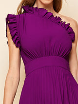 Buy SHEIN Belle One Shoulder Ruffle Detail Pleated Hanky Hem Bridesmaid Dress in Pakistan