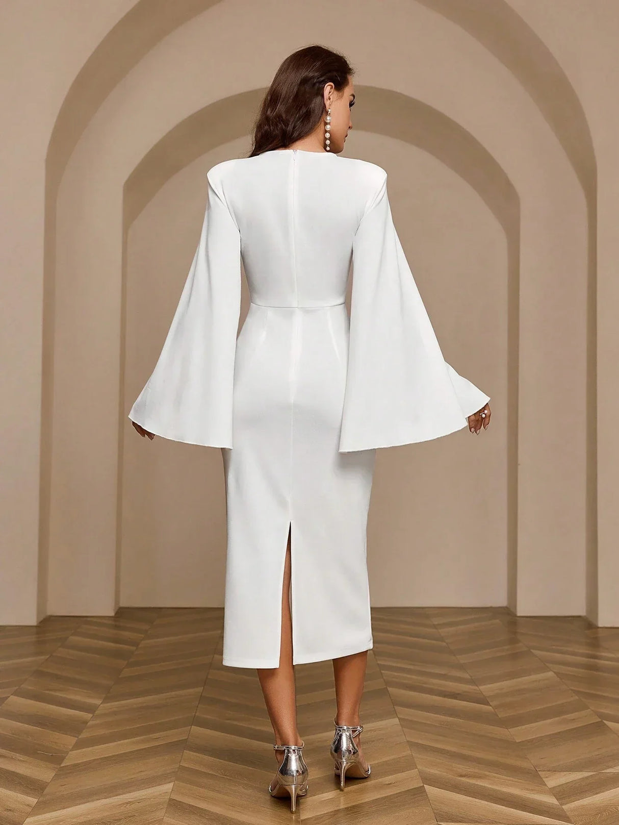 Buy SHEIN Belle Solid Color Cape Sleeve Long Dress With Round Neckline in Pakistan