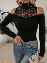 Buy SHEIN Clasi Contrast Lace Cold Shoulder Sweater in Pakistan