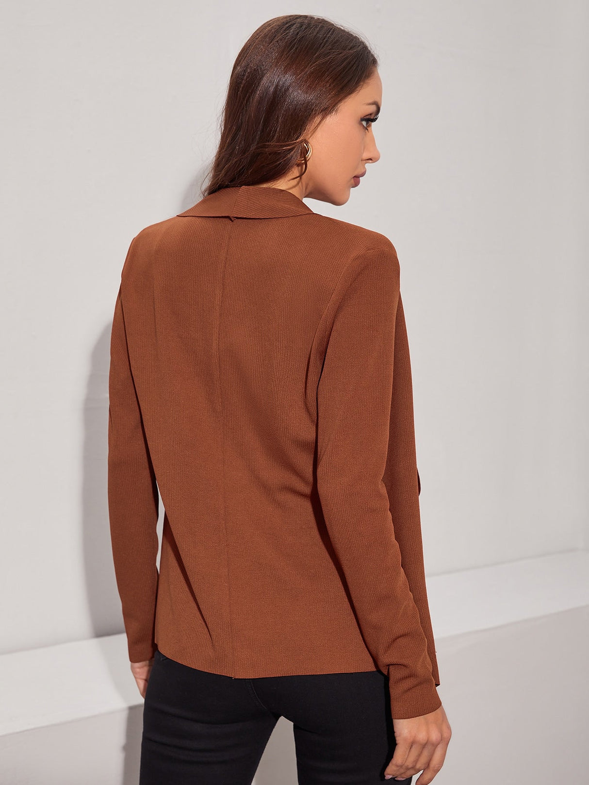 Buy SHEIN Clasi Shawl Neck Open Front Solid Coat in Pakistan