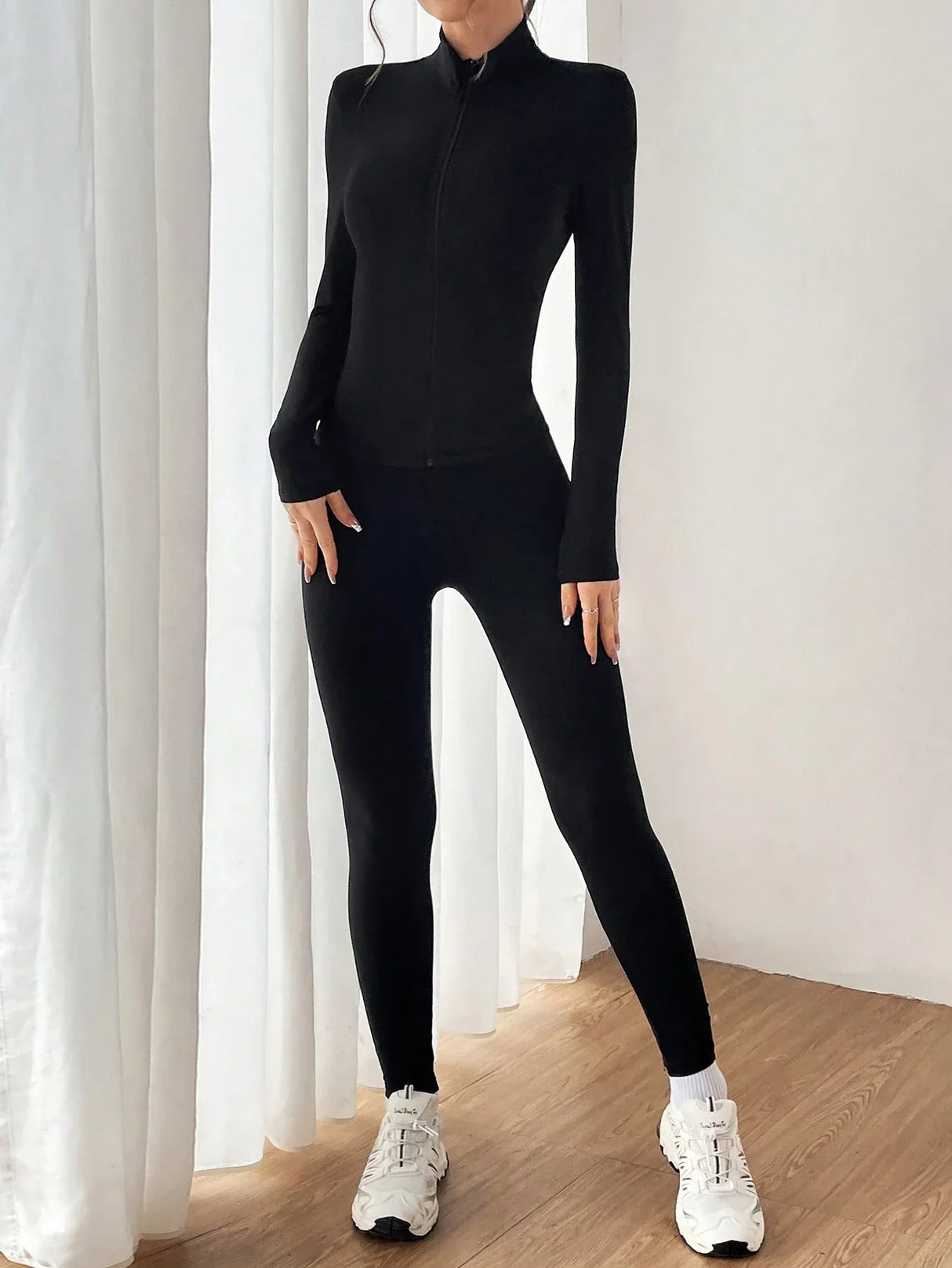 Buy SHEIN EZwear Black Two Piece Set Sportswear Zip Up Jacket & Leggings in Pakistan