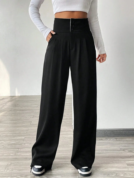 Buy SHEIN EZwear Contrast Color Turn-Waist Trousers in Pakistan