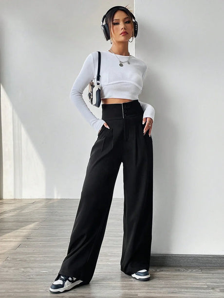Buy SHEIN EZwear Contrast Color Turn-Waist Trousers in Pakistan