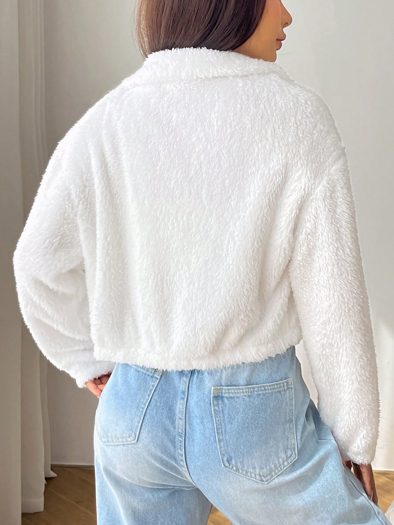 Buy SHEIN EZwear Drop Shoulder Zip Up Drop Shoulder Teddy Jacket in Pakistan